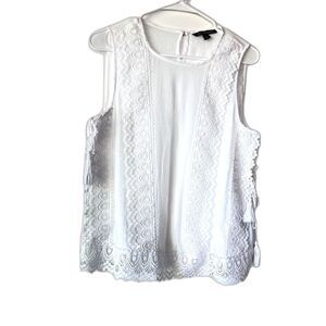 Womens Eggshell White Lace Sleeveless Shirt Top bohemian embroidered size S.